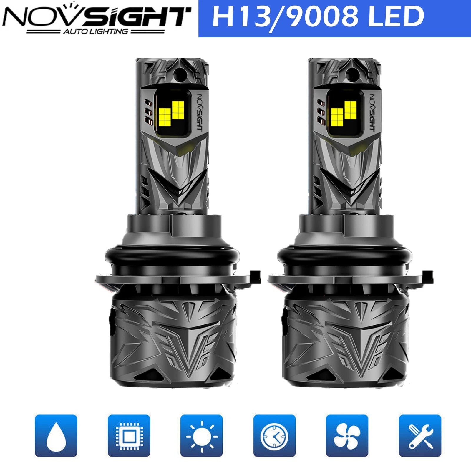 2X H13 9008 LED Headlight Bulbs for High Low Beam (6500K, 50000LM)