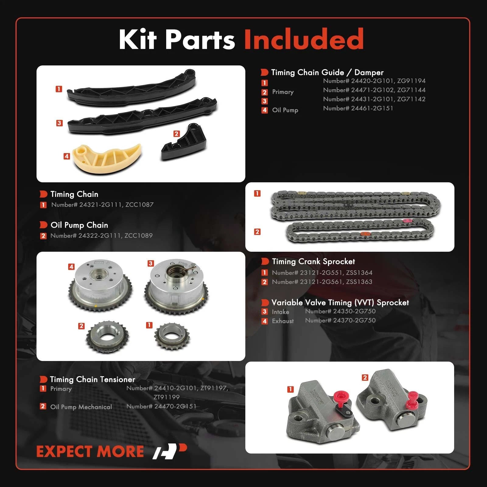 Set of 12 Timing Chain Kits for Hyundai Sonata (2011–2014) Kia Optima (2011–2015)