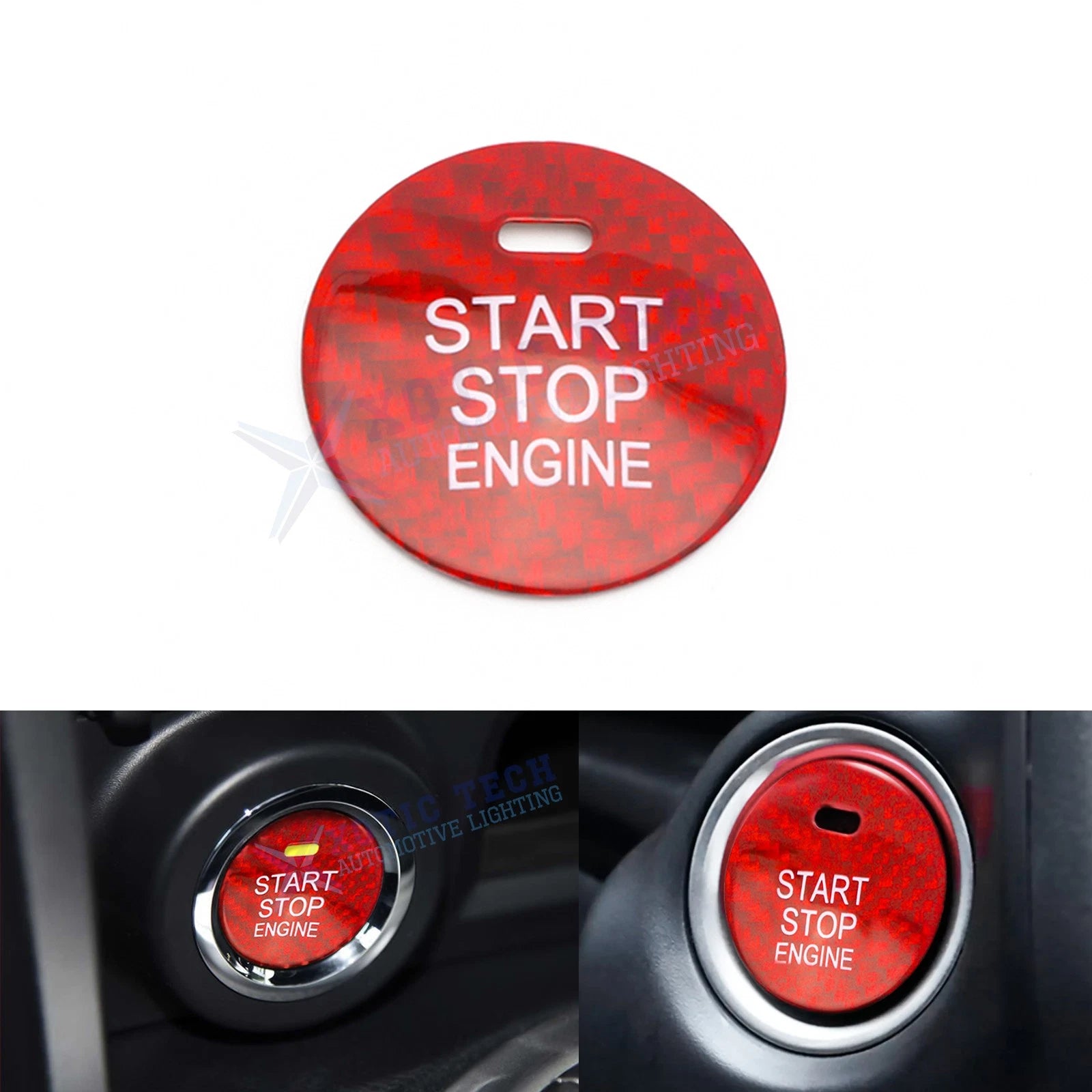 Red Carbon Fiber Engine Start Stop Push Button Cover for Hyundai (2018–2024)