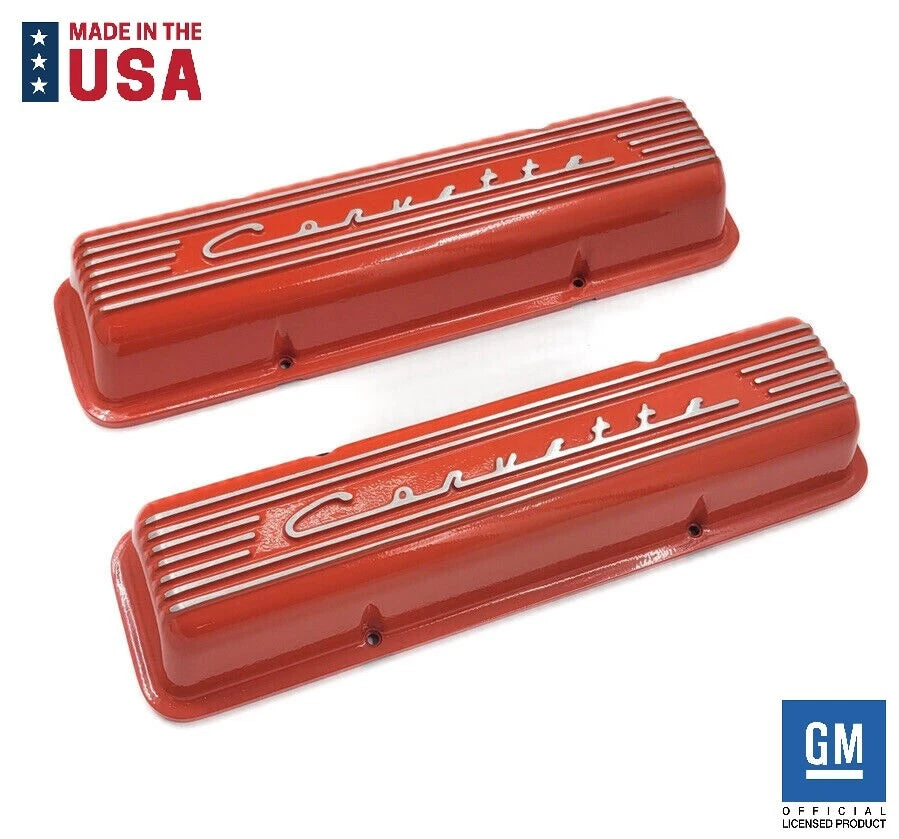 Valve Covers Replacement Orange Finned Corvette Script for Chevrolet SBC (1967–1970)