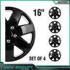 Set of 4 Black 16" Wheel Covers for R16 Tire & Rim