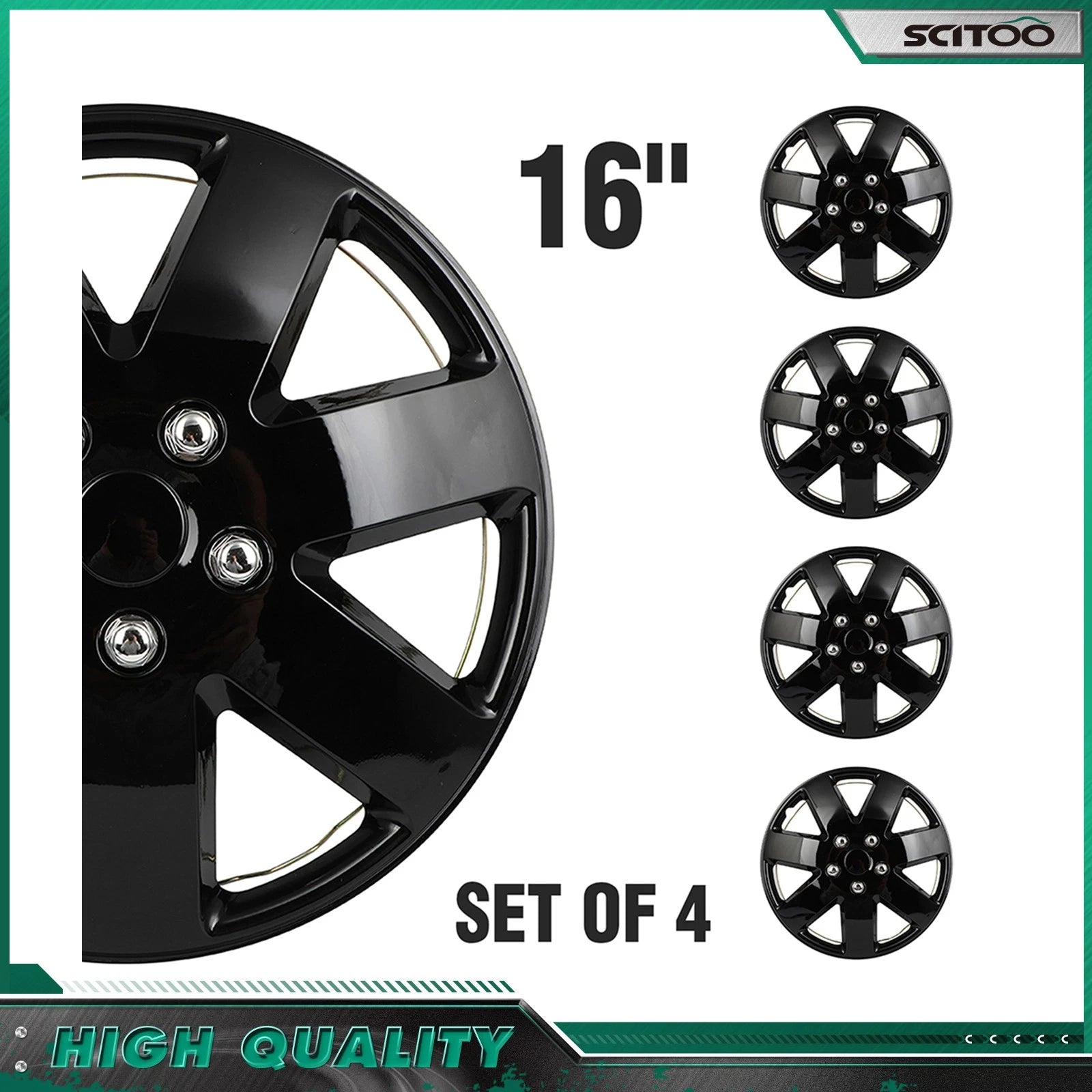 Set of 4 Black 16" Wheel Covers for R16 Tire & Rim