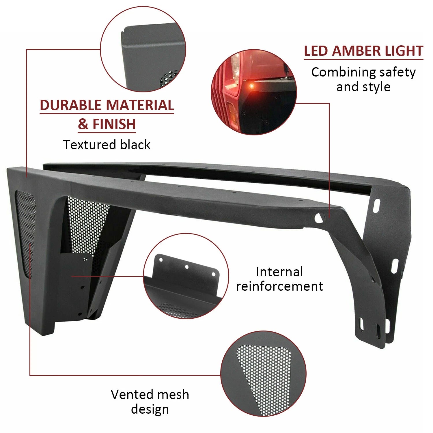 Front Fender Flares with LED Light for Jeep Wrangler YJ (1987–1995)