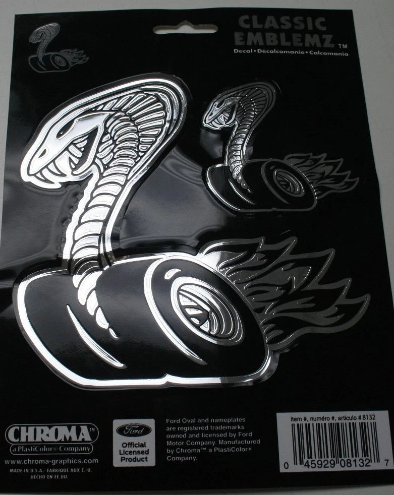 Set of 2 Chrome Cobra Emblems for Ford Mustang