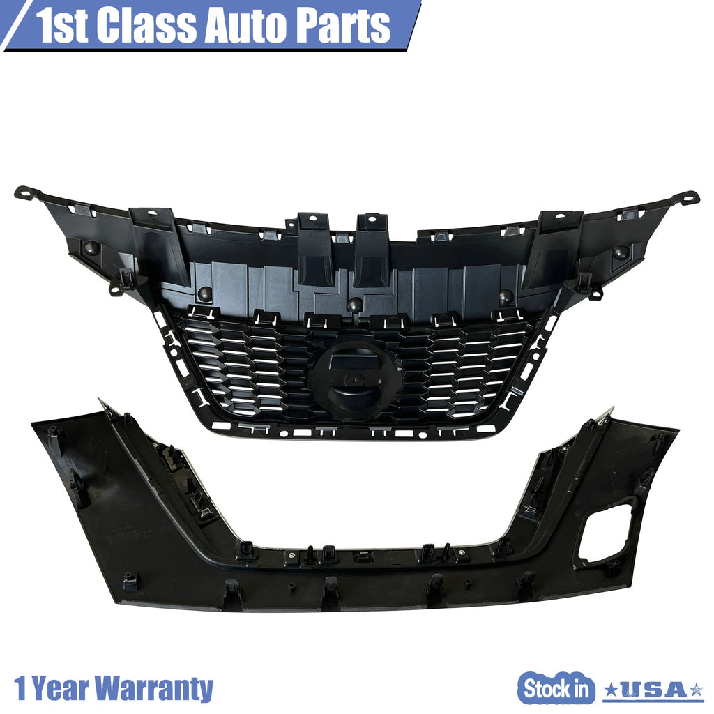 Set of 2 Front Upper Grille with Lower Trim Chrome for Nissan Versa (2020–2021)