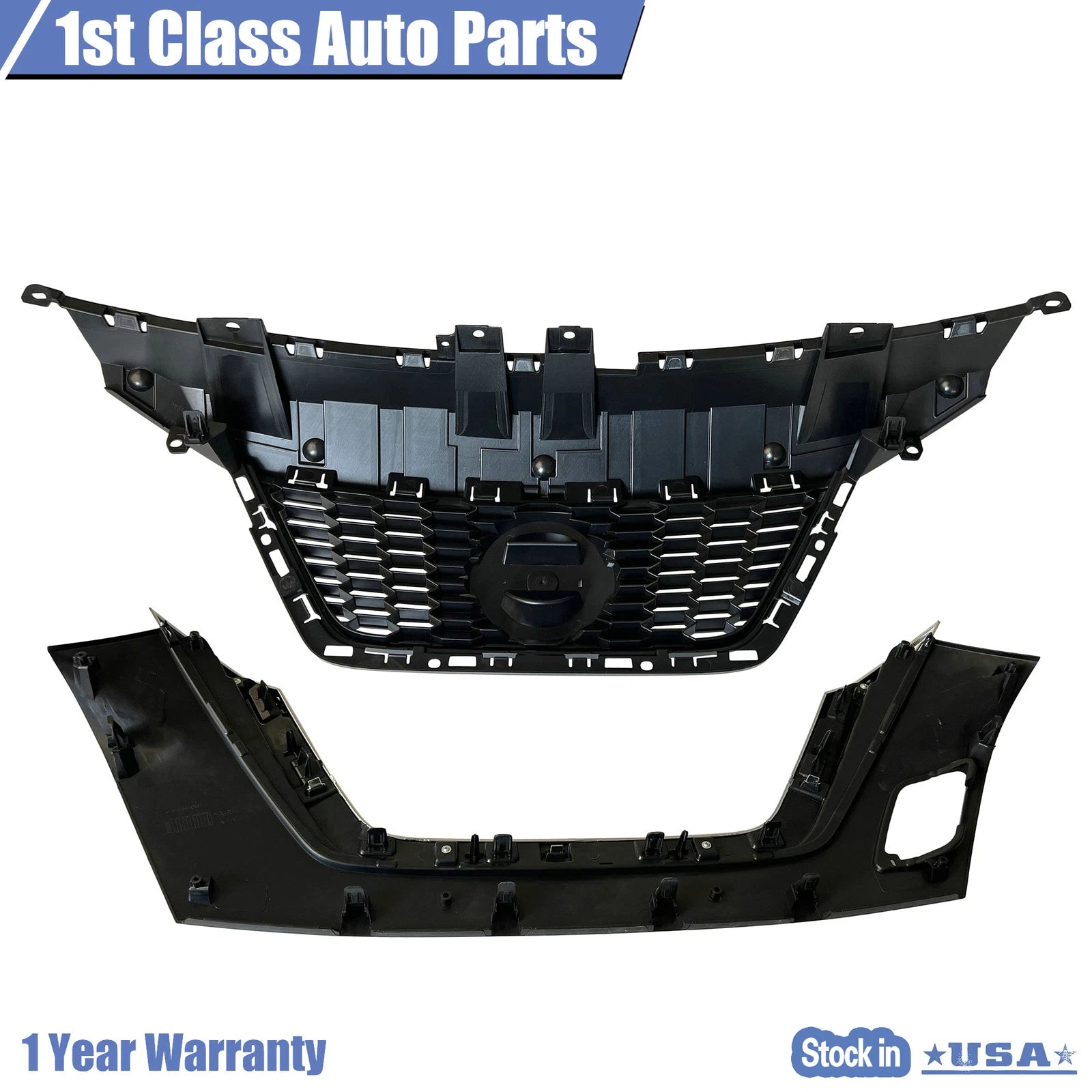 Set of 2 Front Upper Grille with Lower Trim Chrome for Nissan Versa (2020–2021)
