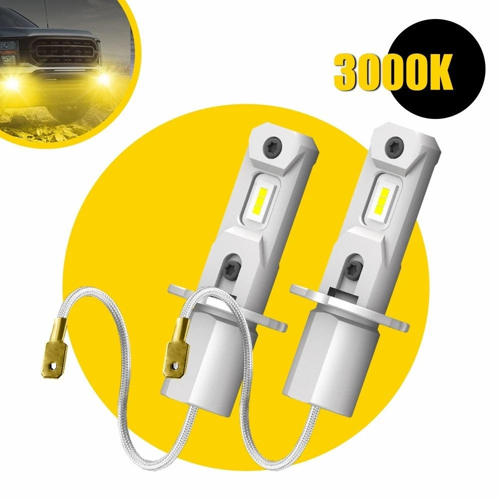 2X H3 Yellow LED Fog Light Bulbs 3000K for