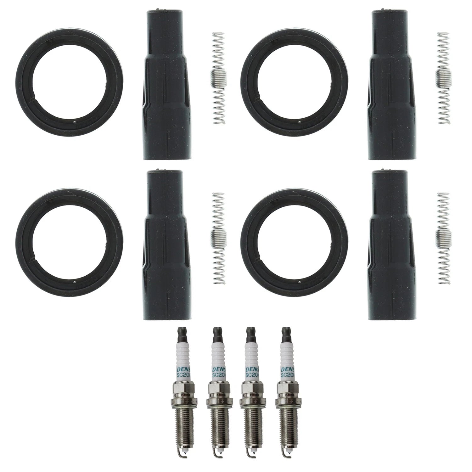 Set of 4 Denso Iridium Spark Plugs & Coil Boots for Corolla Matrix (2009–2013)