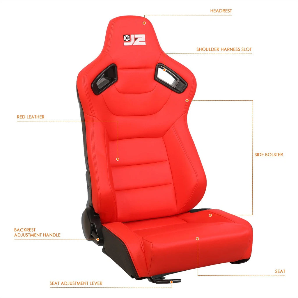 Pair of Reclinable Racing Bucket Seats for Universal Fit (38"H X 21"W X 23"D)