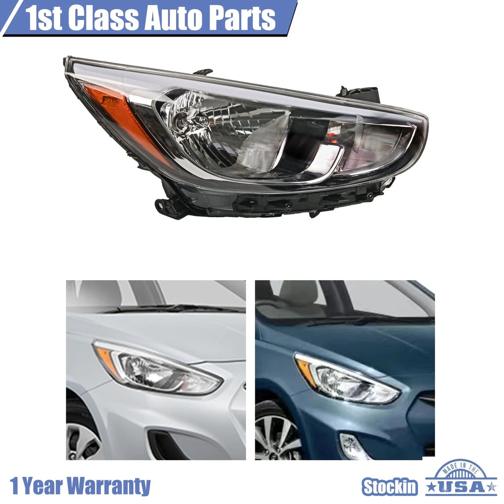Headlight for Hyundai Accent (2015-2017) Right Passenger with Bulb