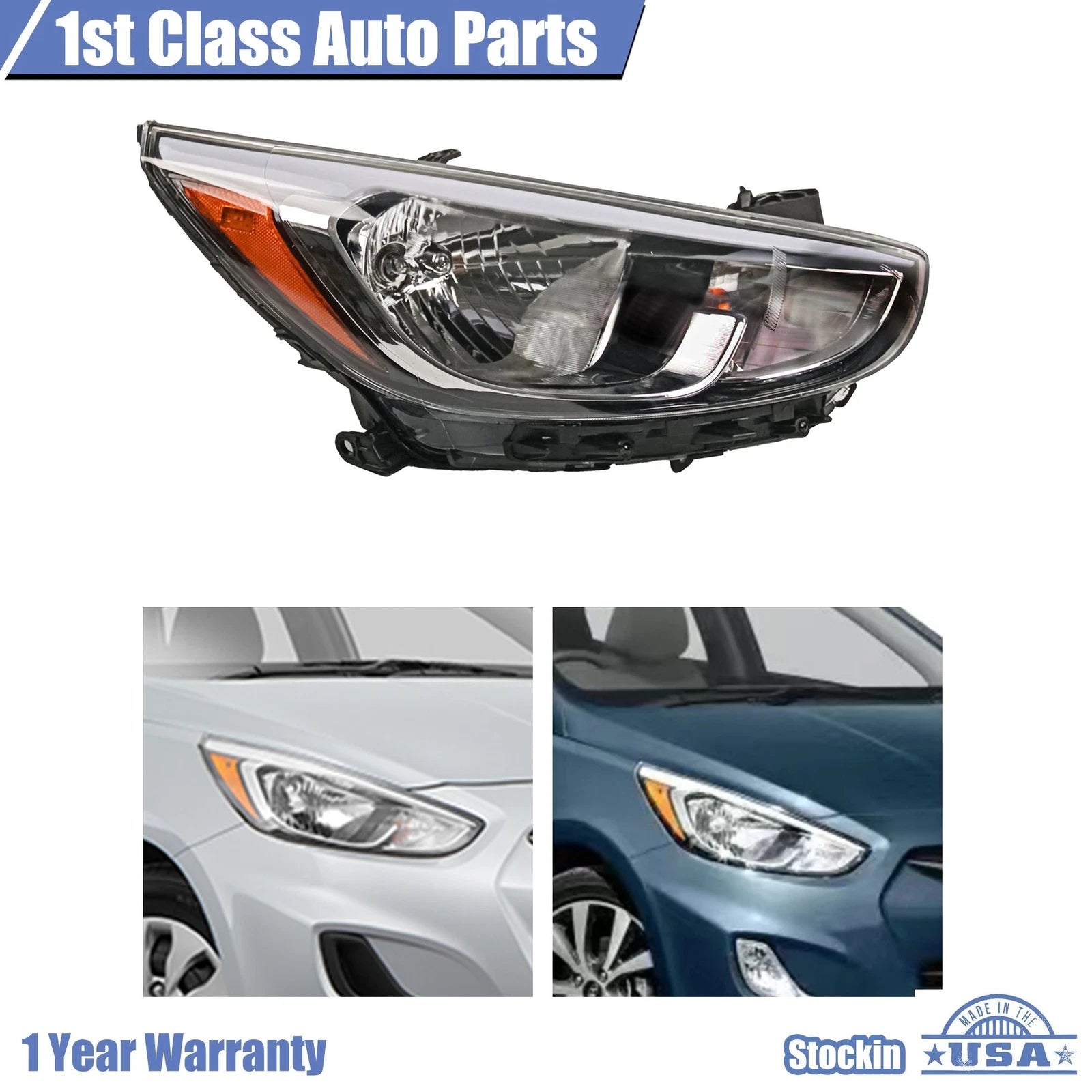 Headlight for Hyundai Accent (2015-2017) Right Passenger with Bulb
