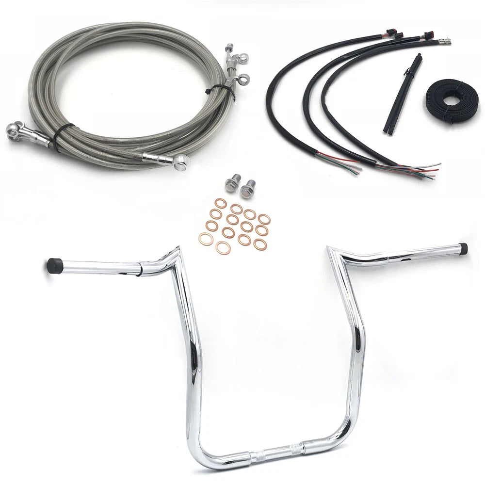 14" Twin Peaks Ape Hanger Handlebars with Cables for Harley Touring (2016)