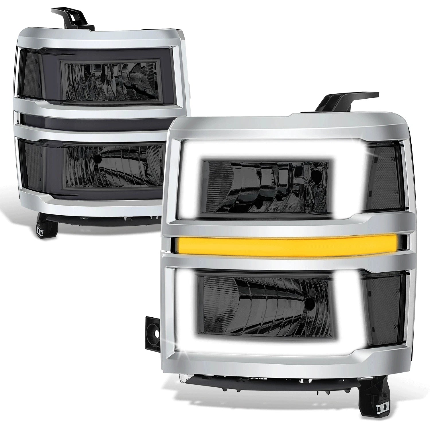 Smoked/Clear 3D LED DRL Sequential Headlights for Chevrolet Silverado (2014–2015)