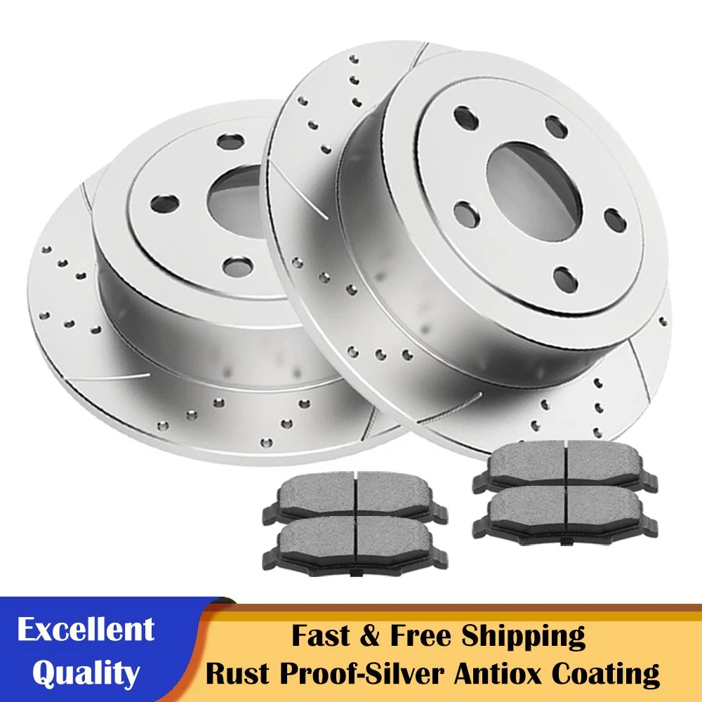 Rear Slotted Rotors & Ceramic Brake Pads for Jeep Wrangler JK (2007–2017)