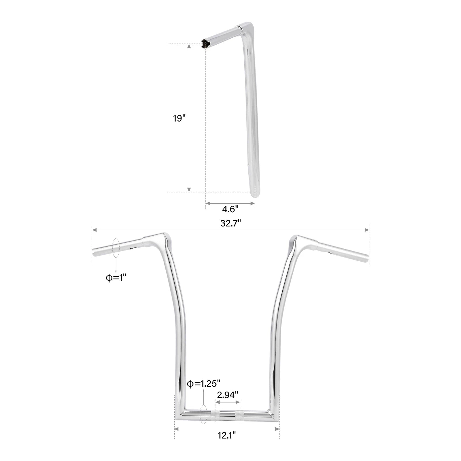 19" Ape Hanger Handlebar for Harley Touring Road King (Chrome)