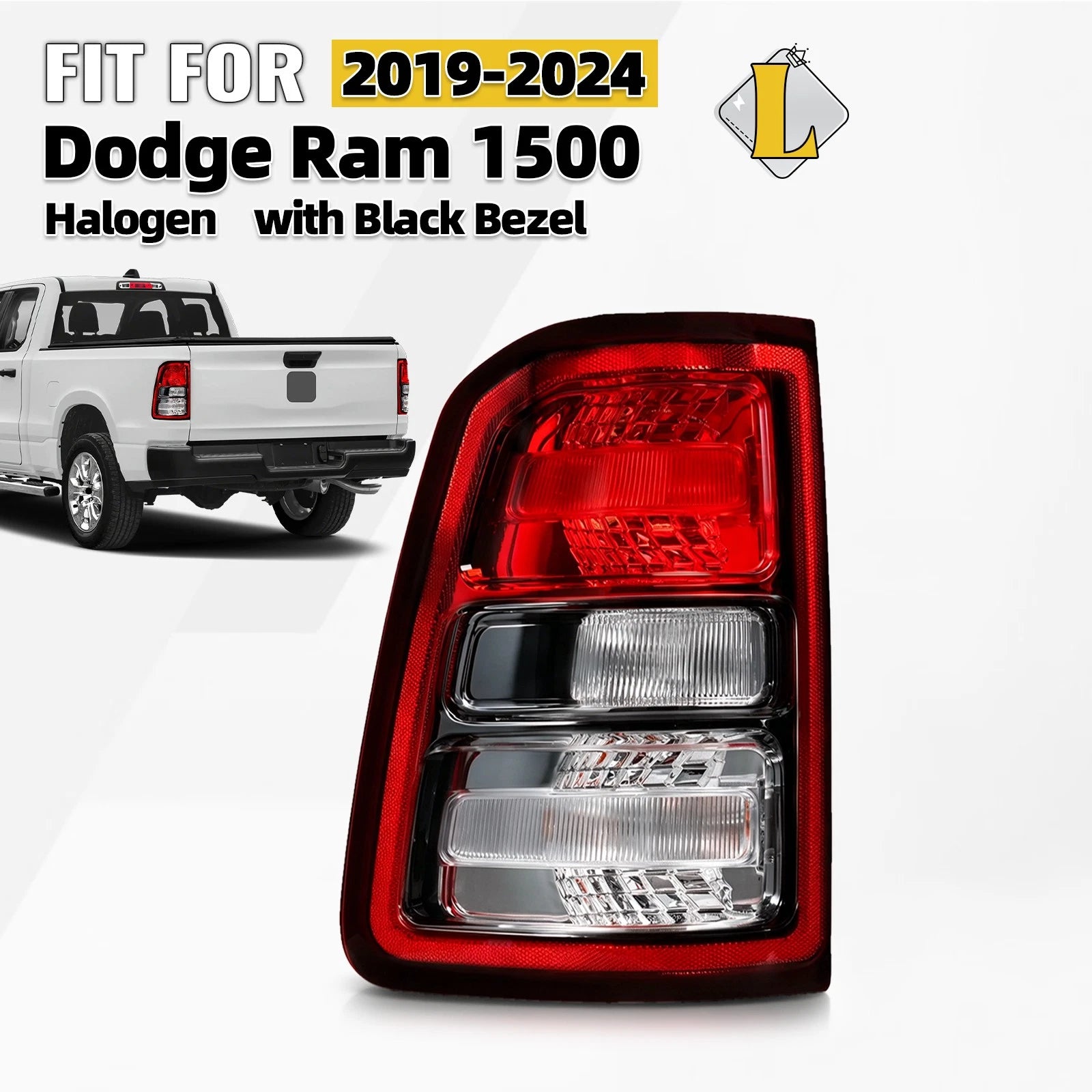 Halogen Tail Light for Ram 1500 (2019–2024) Driver Side, Black Bezel LT