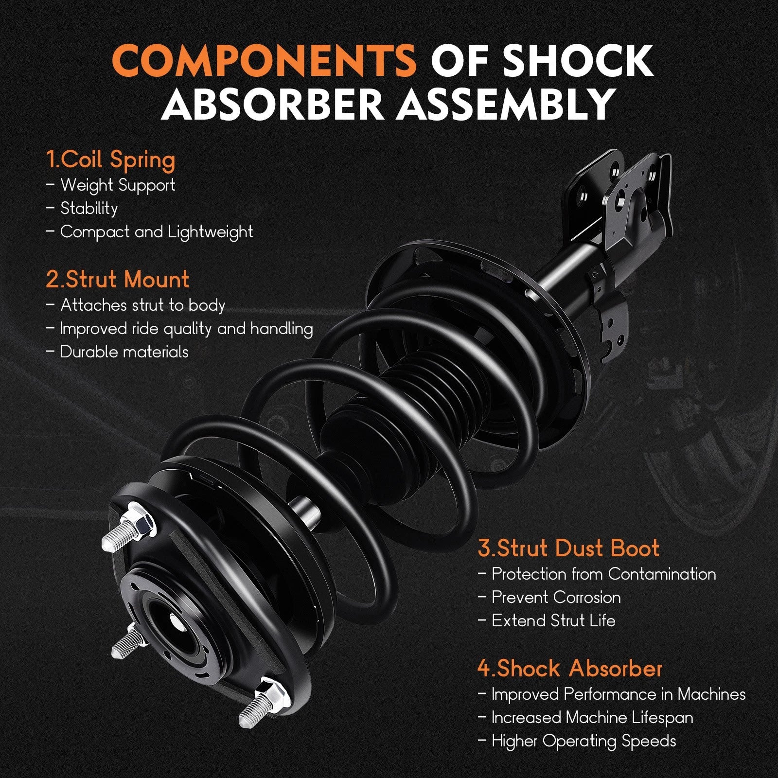 Set of 4 Struts Shocks Springs & Mounts for Toyota Corolla (2014–2019)