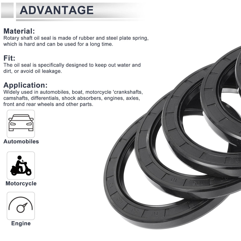 Set of 5 Oil Seal Rotary Shaft Seal for Various Models (80x105x10mm)