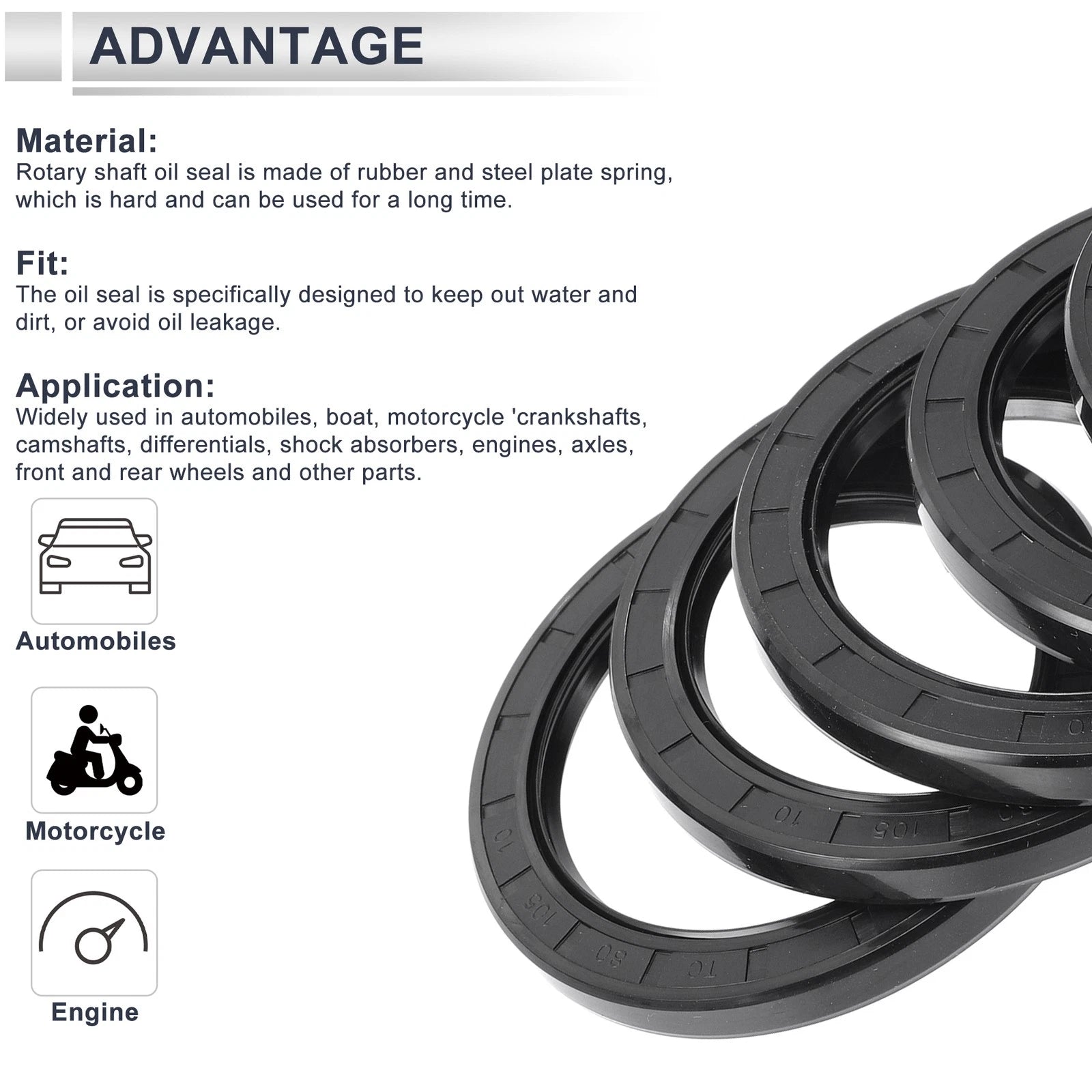 Set of 5 Oil Seal Rotary Shaft Seal for Various Models (80x105x10mm)