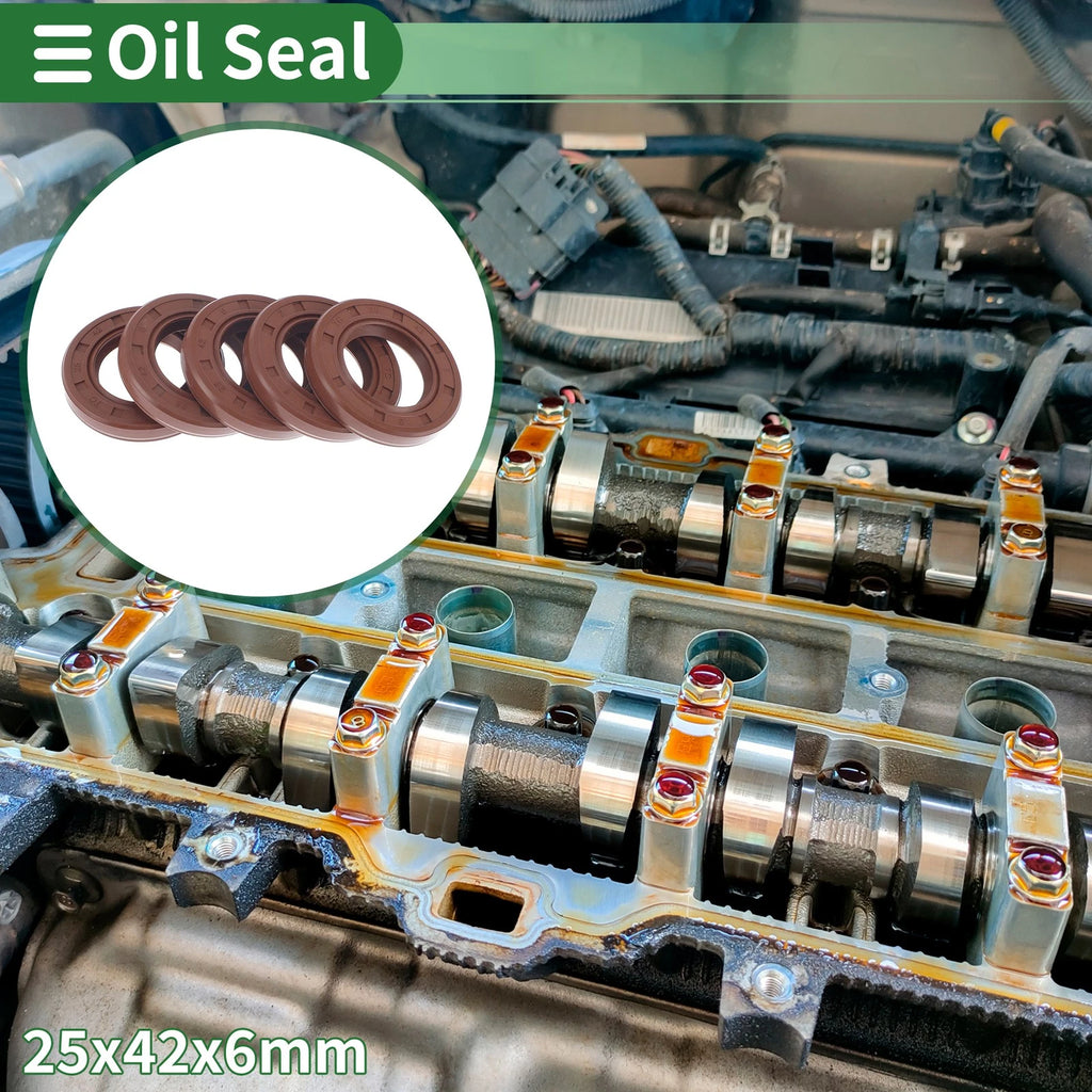 Set of 5 Oil Seal Rotary Shaft Seal FKM Rubber 25x42x6mm
