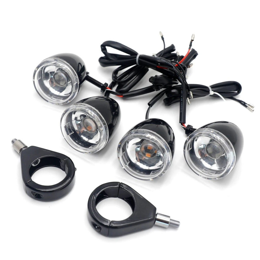 Motorcycle Turn Signals Kit for Harley Davidson (LED, 41mm, Clear Lens, Black)