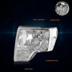Direct Replace Headlight for Ford F150 (2009–2014) Chrome Housing Clear Corner