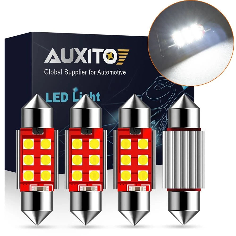 Set of 4 White 36mm LED Dome License Interior Light Bulbs 6418 for Vehicles