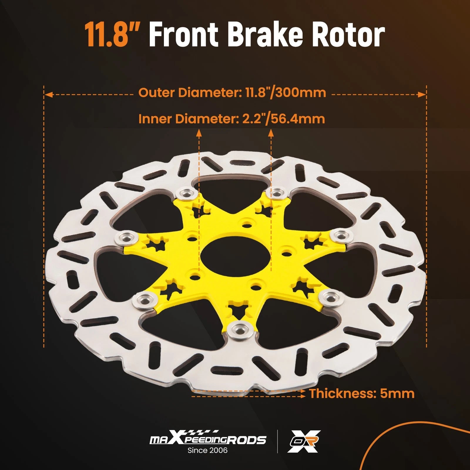 Set of 2 Front Brake Rotor Discs for Harley Dyna (2006–2017) 11.8 Inch Yellow