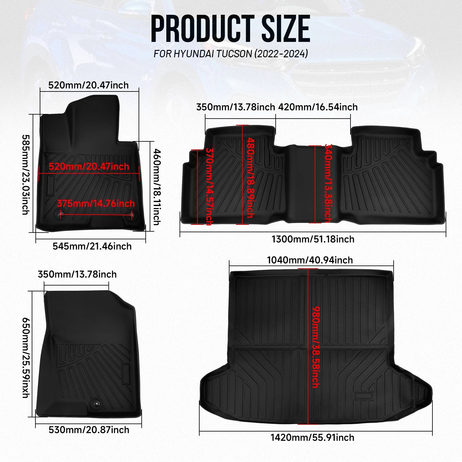 3D Floor Mats with Cargo Liner for Hyundai Tucson (2022–2025)