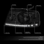 Chrome Housing Smoked Lens LED DRL Headlight for Ford F150 Lincoln Mark LT (2004–2008)