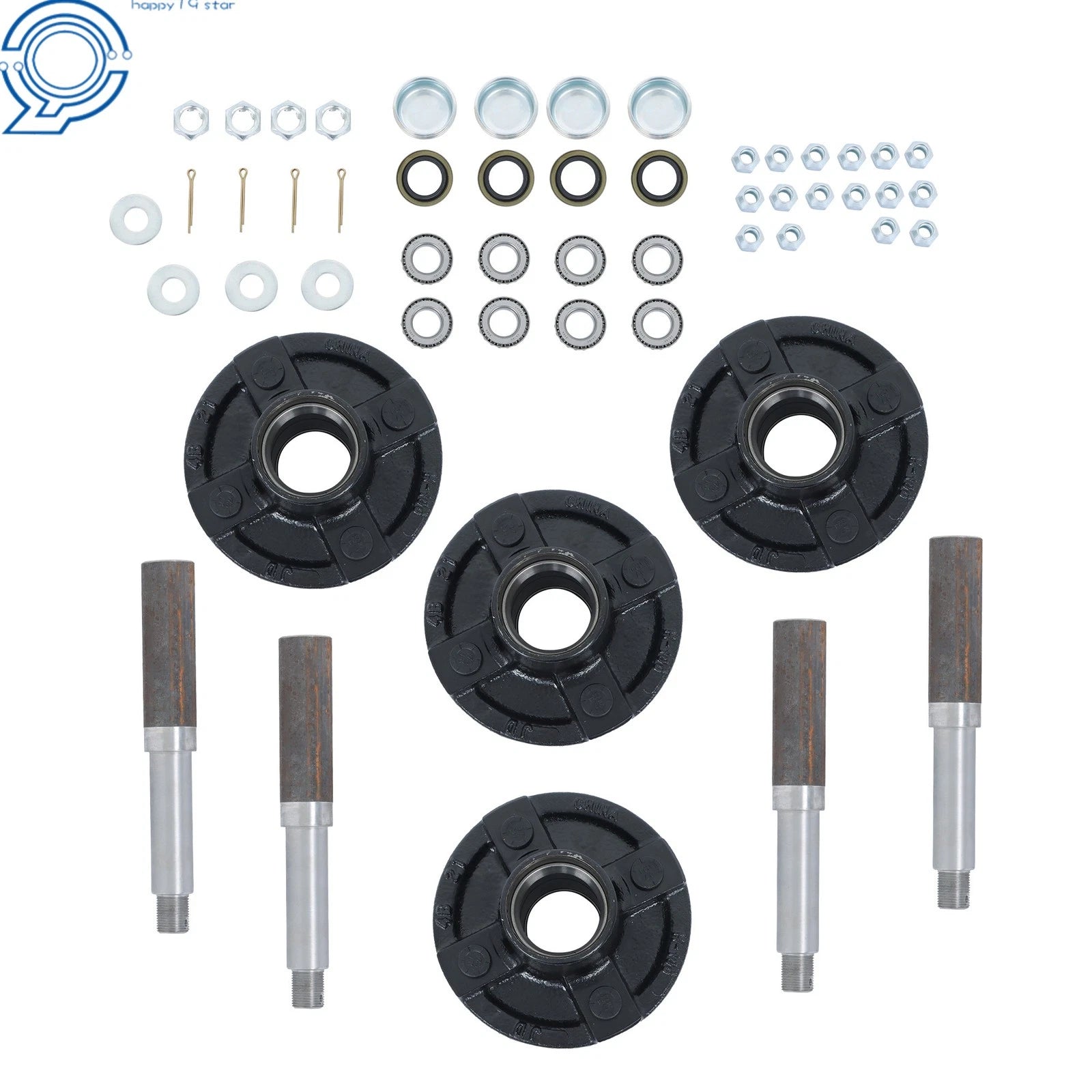 4x Trailer Hub Kit with 1" Round BT8 Spindle & Bearing Kit for Trailer (N/A)