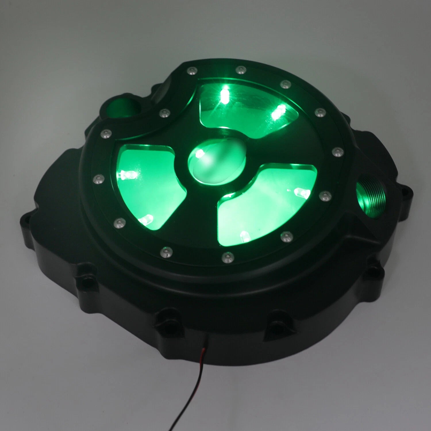 Black Clutch Cover with Green LED for Kawasaki ZX14R ZZR1400 (2006–2014)