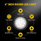 2X 4 Inch Round LED Reverse Backup Tail Lights for Trailer Truck (12V)