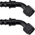 8AN Push Lock Hose Fitting End 45° for Fuel Line (2 Pack) (Black)