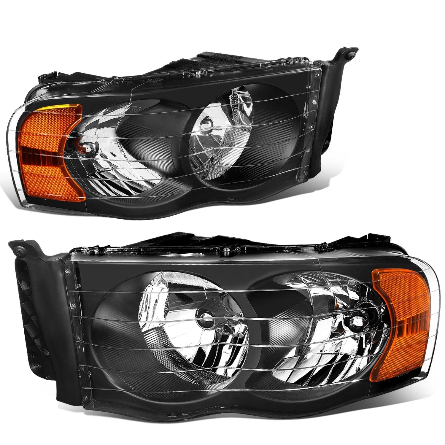 Pair of Black Housing Amber Corner Headlights for Dodge Ram Pickup (2002–2005)