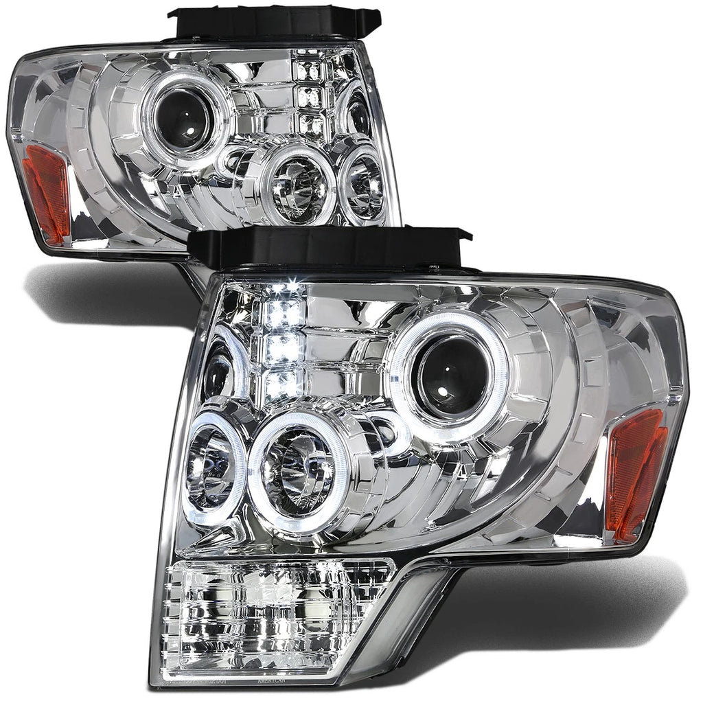 LED Halo Rings for Ford F150 (2009–2014) Chrome Amber Projector Headlight