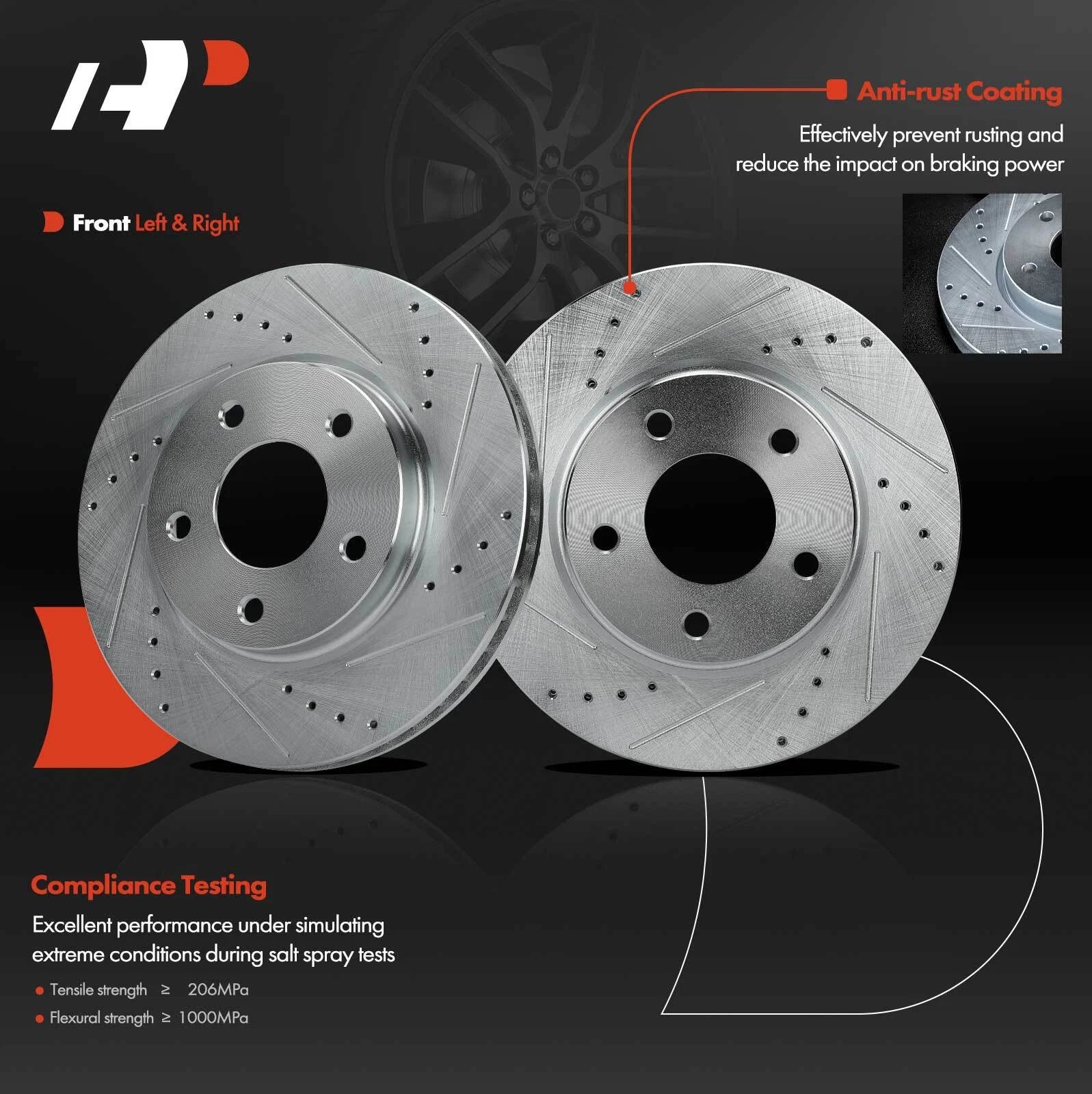 Front Drilled Brake Rotors & Ceramic Pads for Dodge Caliber (2007-2012)