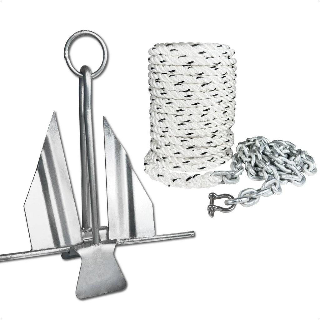 Fluke Anchor Kit for Boat (9 lb) - Slip-Ring with Rope & Chain