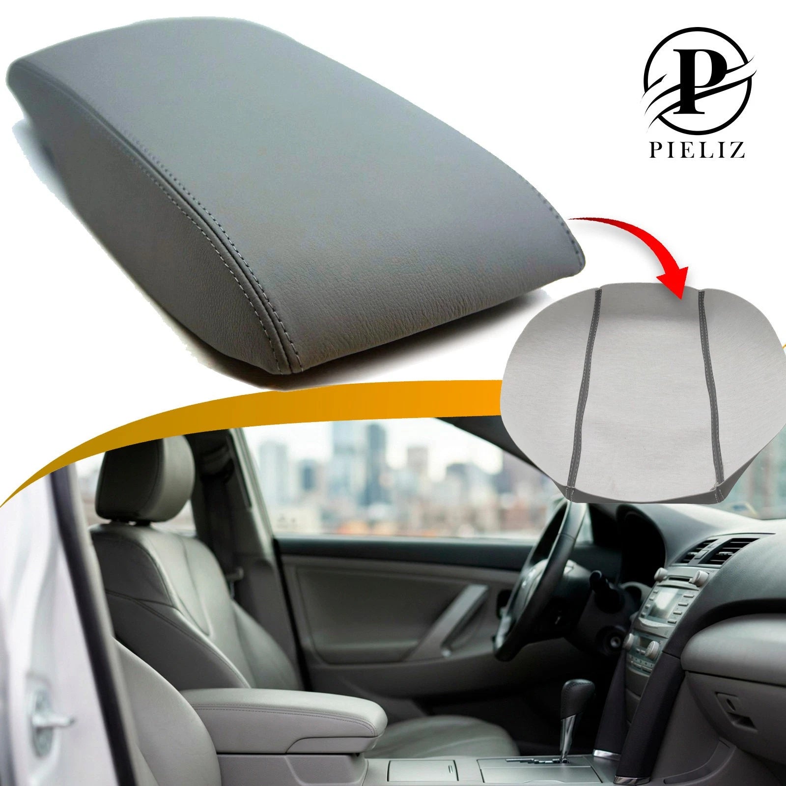 Center Console Armrest Cover for Toyota Camry (2007–2011) Gray Leather