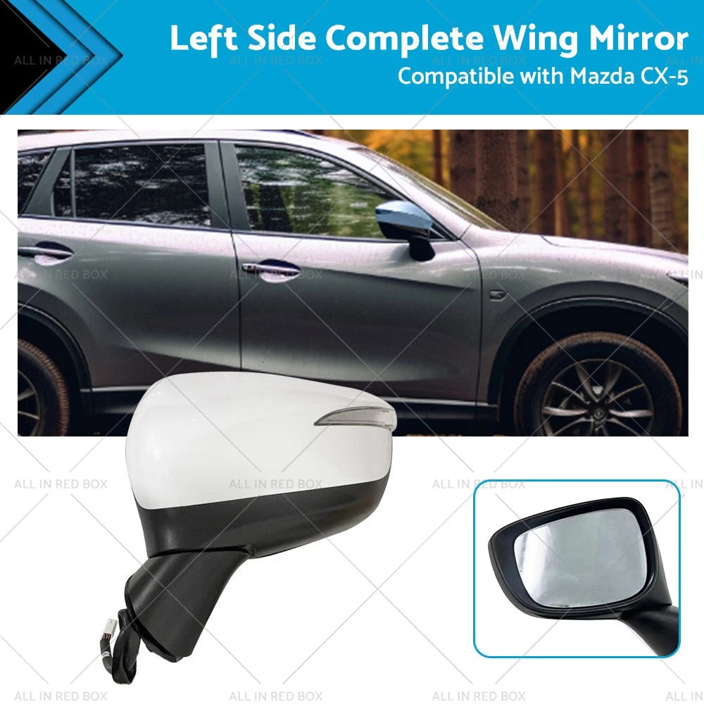 LH Door Wing Mirror for Mazda CX-5 (2015–2016) No BlindSpot 8 Wires White