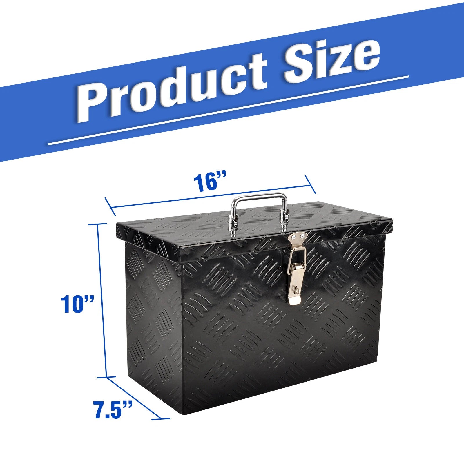 16" x 7.5" Black Aluminum Tool Box for Pickup Truck