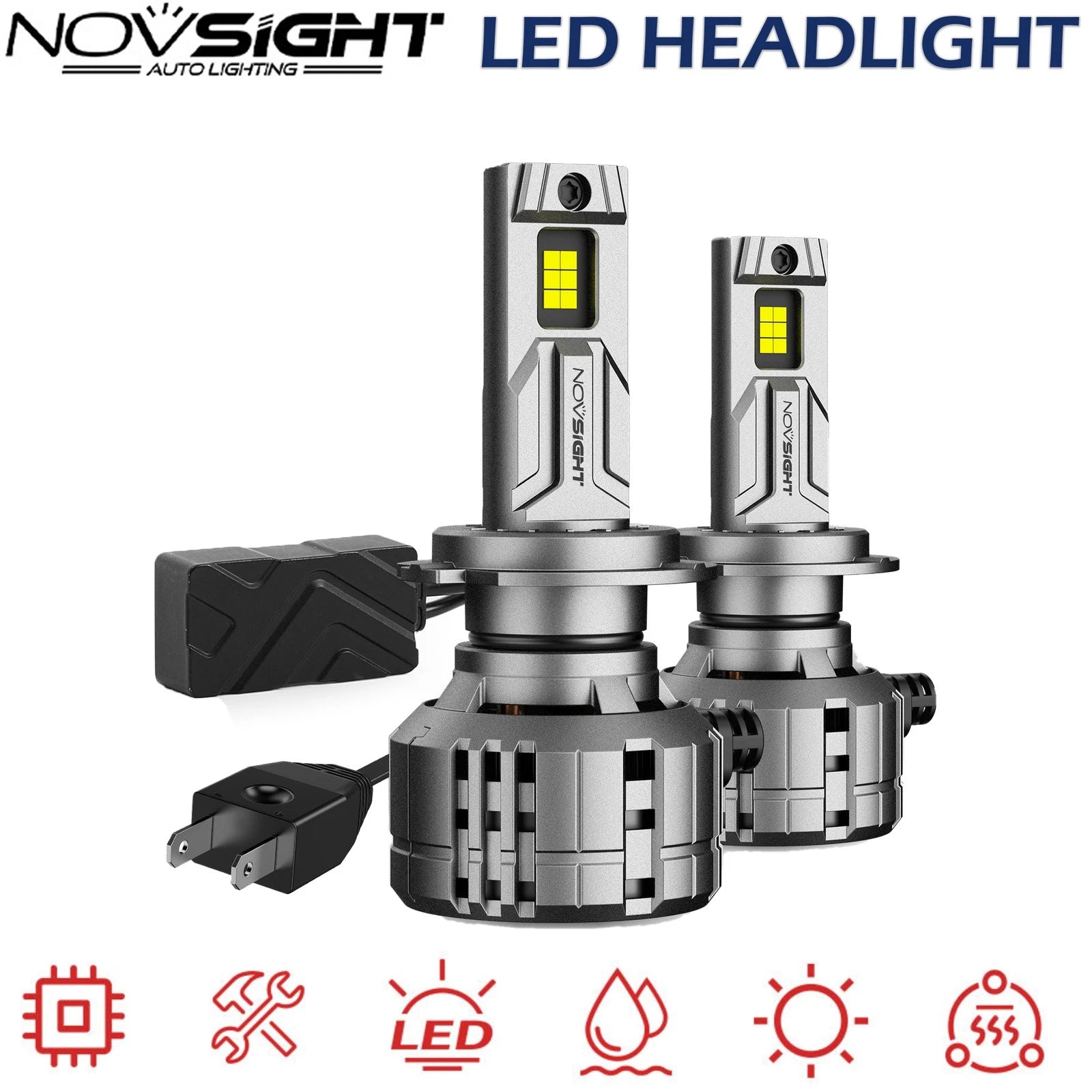 2X H7 LED Headlight Bulbs Kit for NOVSIGHT (40000LM, 6500K White)