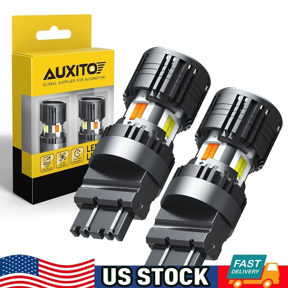 2X 3157 Error-Free Switchback White-Amber 10-LED Bulbs for DRL-Turn Signal