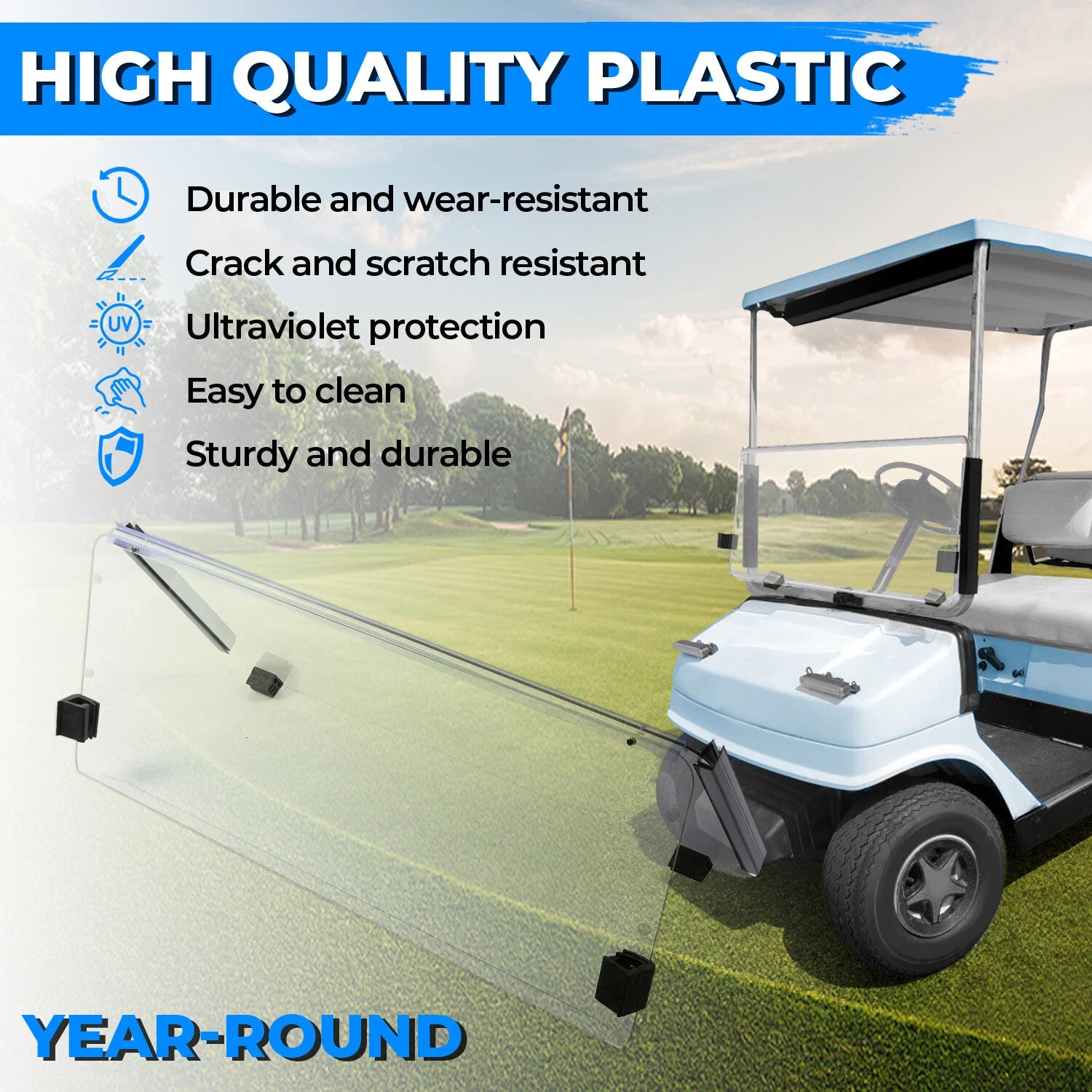 Clear Folding Windshield for Yamaha G2/G9 Golf Cart (1985–1995)
