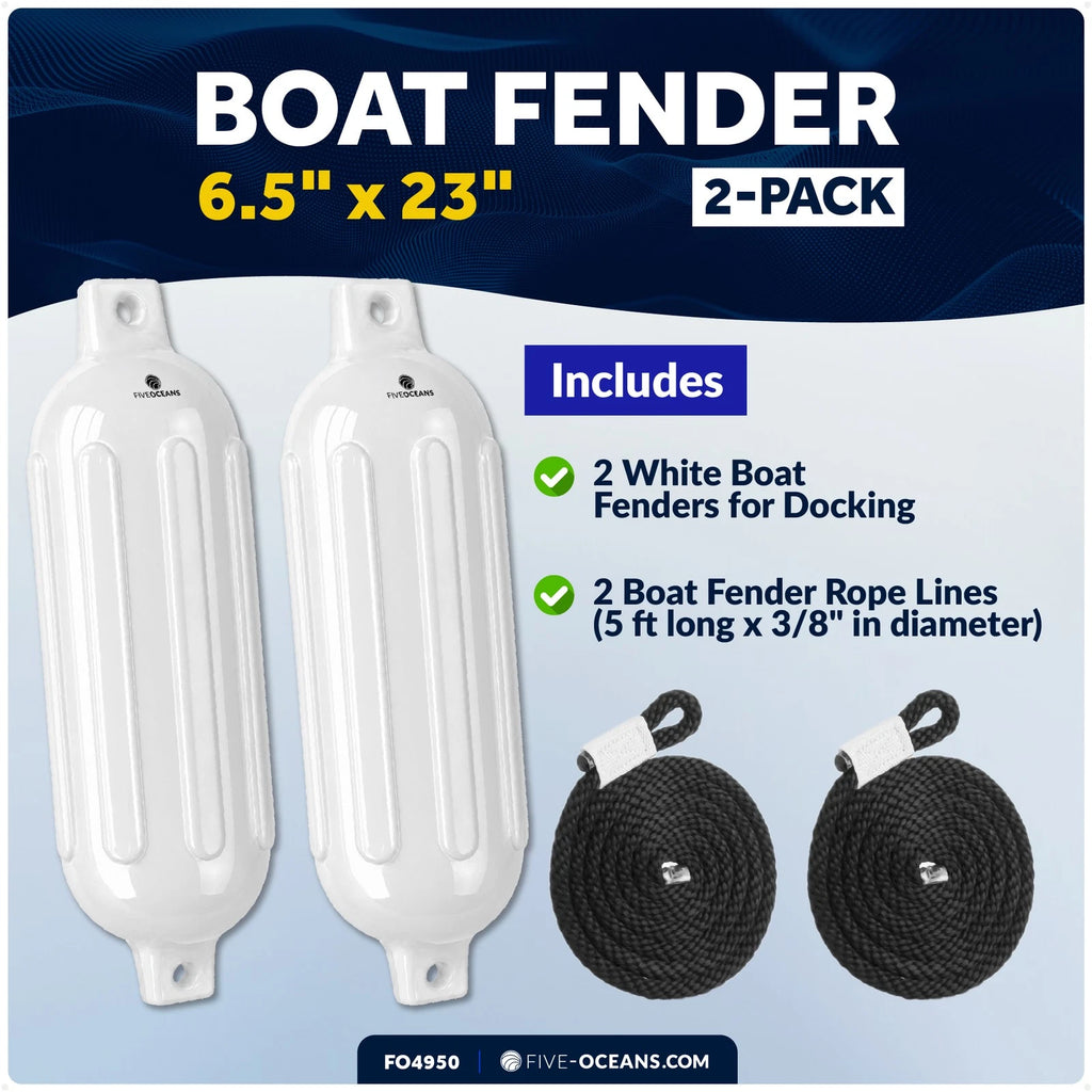 2-Pack Twin Eye Ribbed Boat Fenders 6.5 x 23-Inch, White