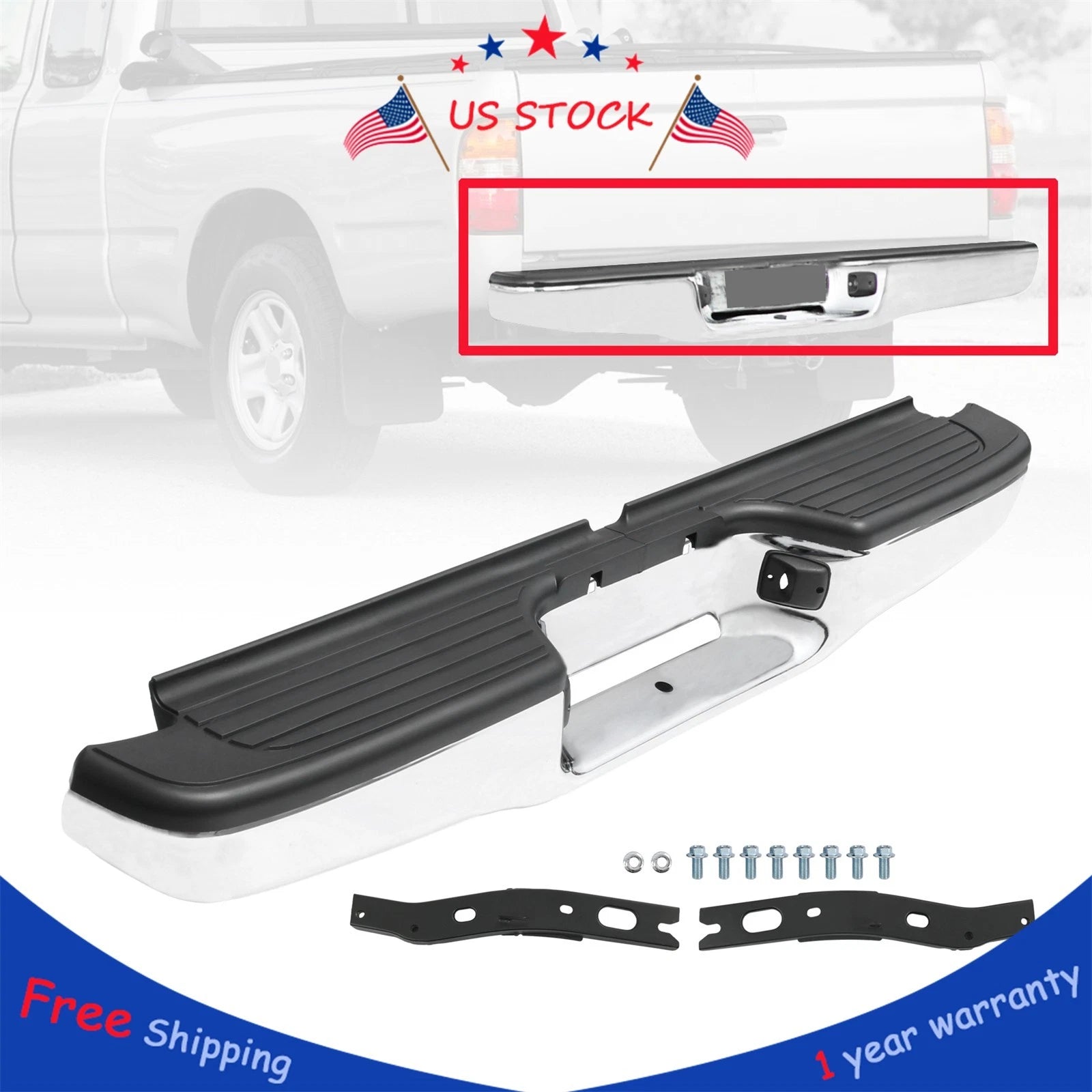 Chrome Rear Step Bumper Assembly for Toyota Tacoma (1995–2004)