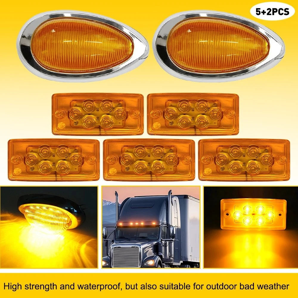 Set of 2 LED Side Marker Turn Signal Roof Lights for Freightliner Sleeper Cab
