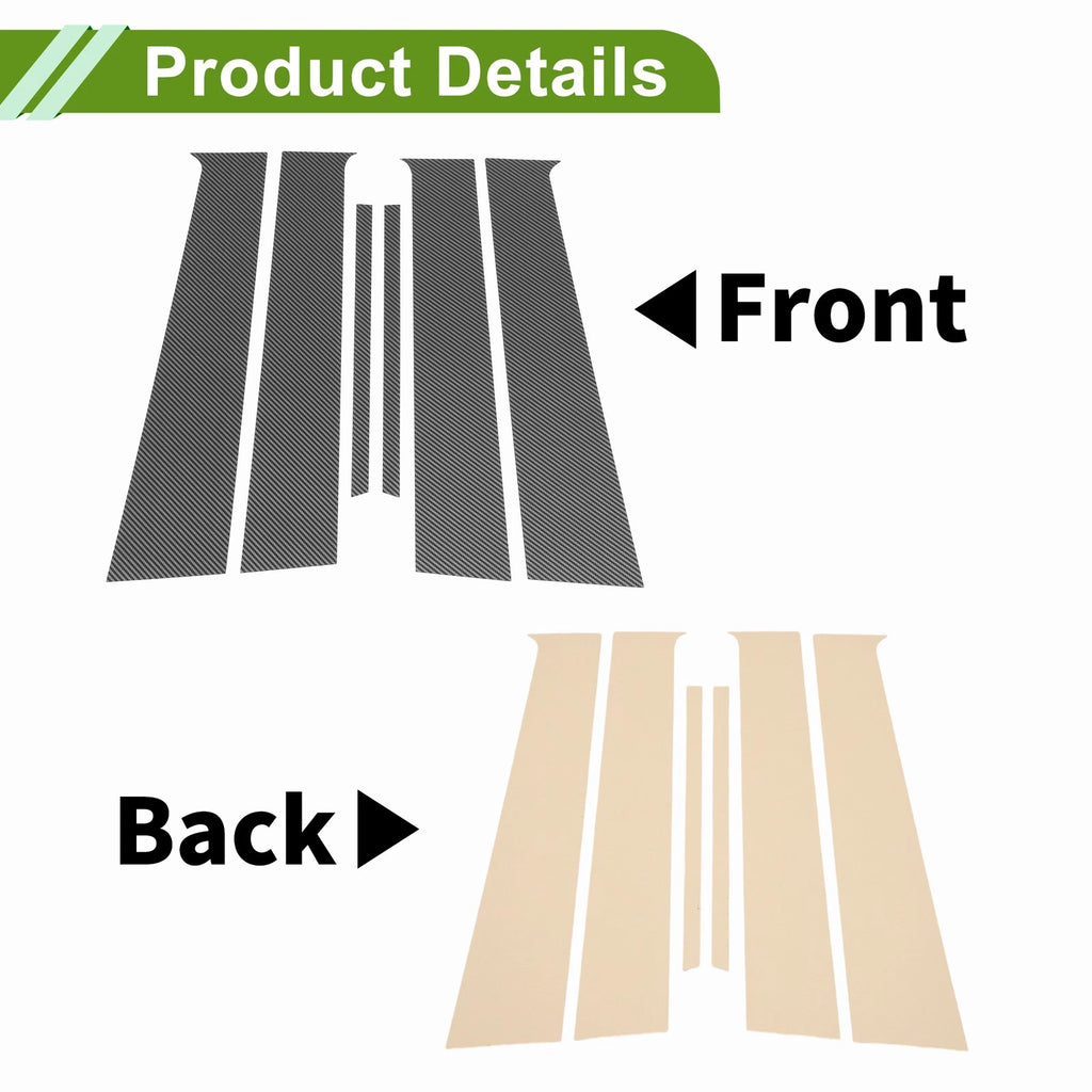 Set of 6 Pillar Window Trim for Nissan Versa (2007–2019) Carbon Fiber Black