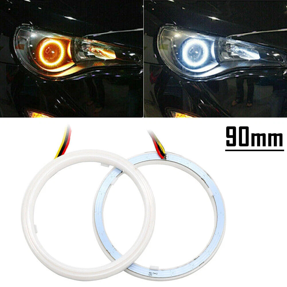 2X 90MM White Amber Switchback LED Angel Eyes for Car Headlight Retrofit