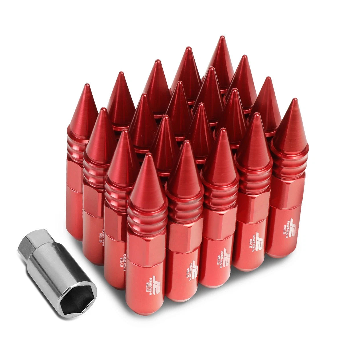 20Pc J2 7075 Forged Aluminum M12x1.25 Spiked End Lug Nut Set for Universal